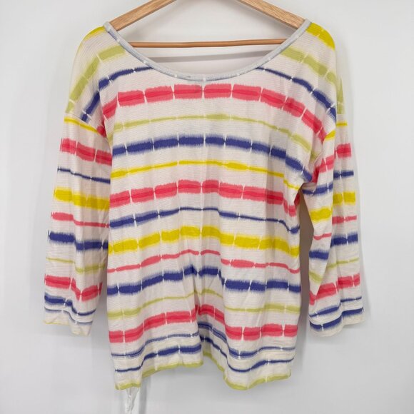 T By Talbots Womens Striped Cotton top shirt tie dye size Large side tie - Picture 7 of 10